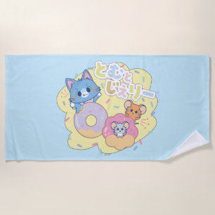 Anime Doughnut Delights with Tom, Jerry, and Tuffy Beach Towel