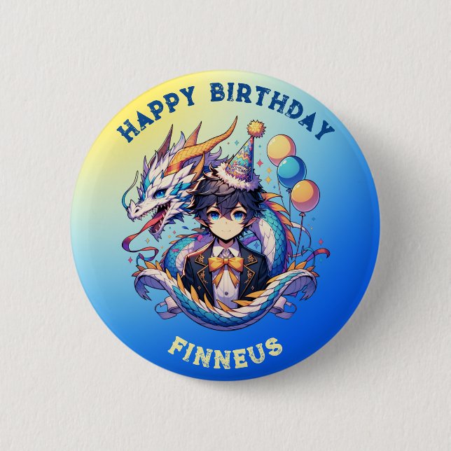 Anime Dragon Personalised Birthday Boy 6 Cm Round Badge (Front)