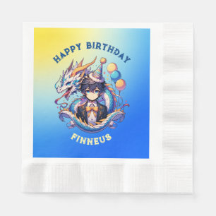 Anime Dragon Personalised Boy's Birthday  Napkin