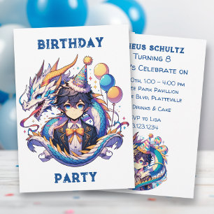 Anime Dragon Themed Boy's Birthday Party Invitation