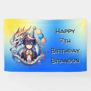 Anime Dragon Themed Personalised Boy's Birthday  Banner
