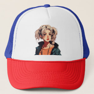 Anime Dream: Beige-Haired Beauty Trucker Hat