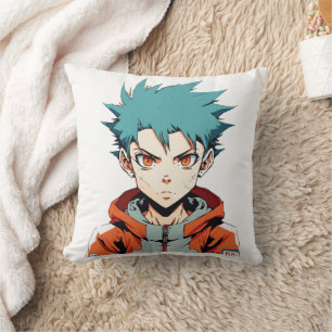 Anime Dreams: Green-Haired Manga Anime Boy Cushion