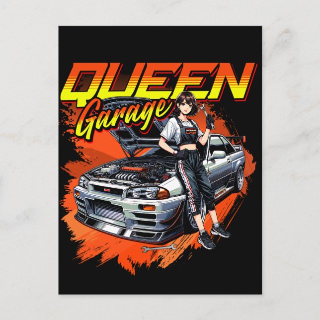Anime Drift Mechanic Car – Garage Queen Art Postcard (Front)