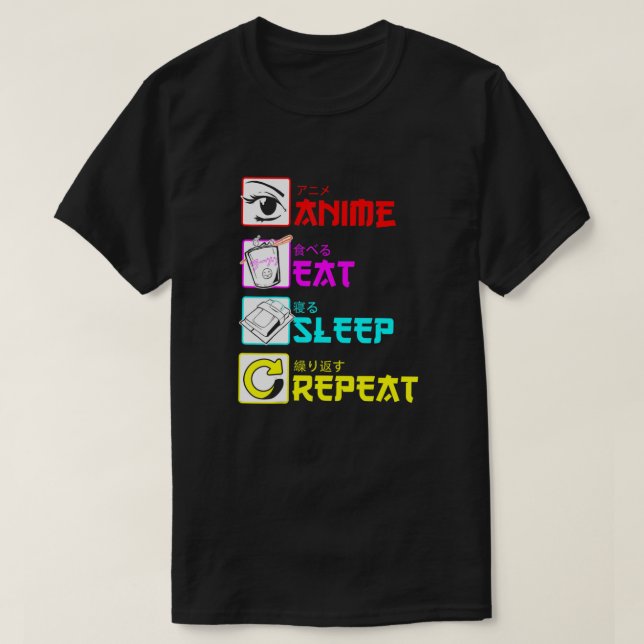 Anime Eat Sleep Repeat Funny Japanese Manga Japan  T-Shirt (Design Front)