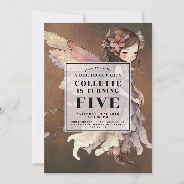 Anime Fairy Girl's 5th Birthday Party Invitation (Front)