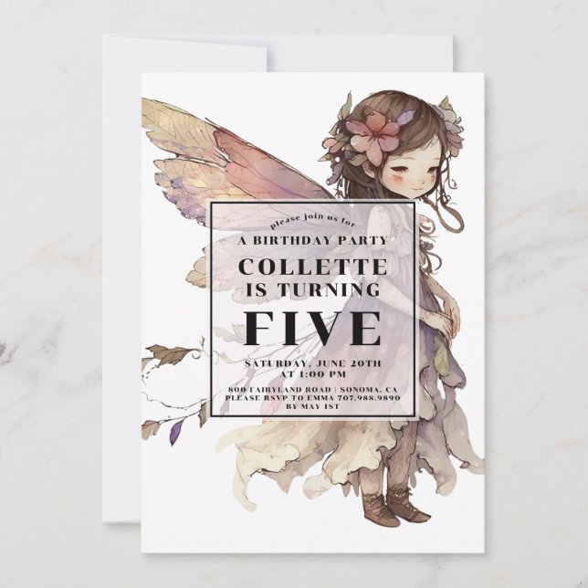 Anime Fairy Girl's 5th Birthday Party Invitation (Front)