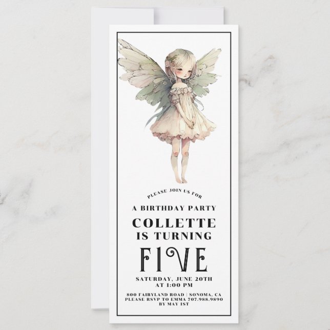 Anime Fairy Girl's 5th Birthday Party Invitation (Front)