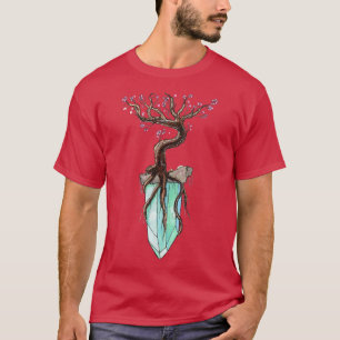 Anime Fantasy Sakura Tree on Floating Crystal  T-Shirt
