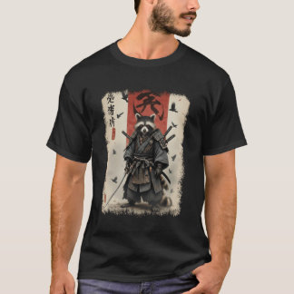 Anime for Men, Samurai Raccoon Graphic, Japanese W T-Shirt