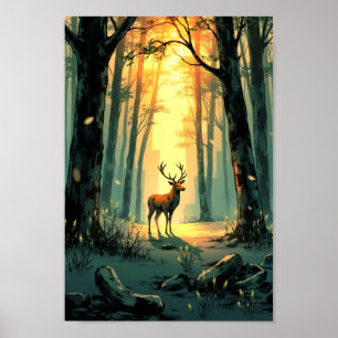 Anime Forest Deer Spirit Wall Art
