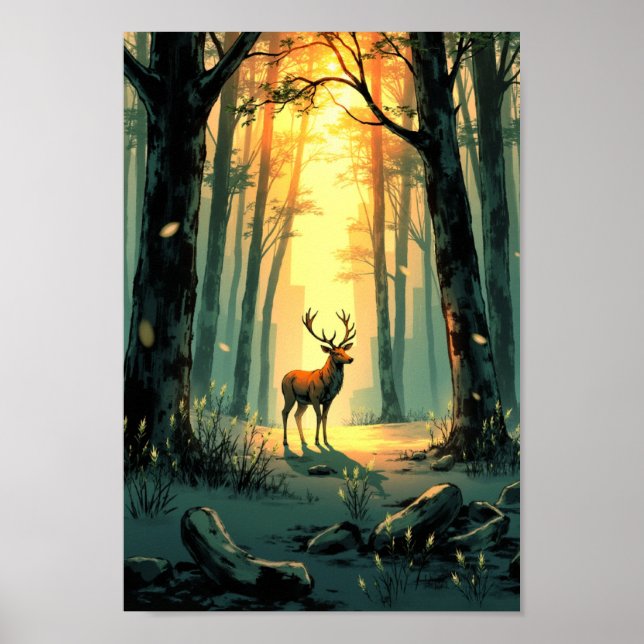 Anime Forest Deer Spirit Wall Art (Front)