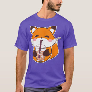 Anime Fox Drinking Boba Milk Bubble Tea Kawaii T-Shirt
