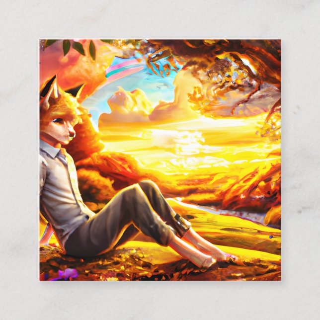 Anime Fox Male in Landscape at Sunset Calling Card (Front)
