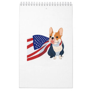 Anime French Bulldog with USA Flag Calendar