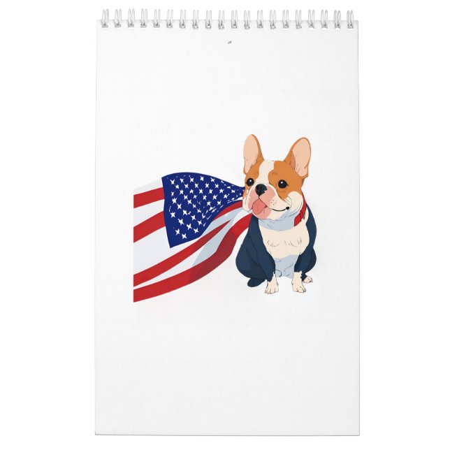 Anime French Bulldog with USA Flag Calendar (Back)