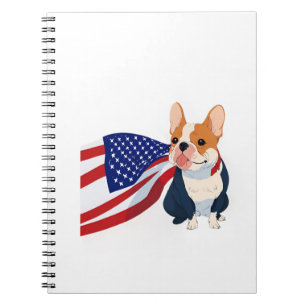 Anime French Bulldog with USA Flag Notebook