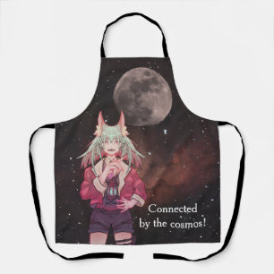 Anime, full moon, Nebula Apron