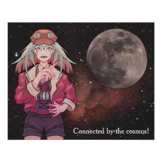 Anime, full moon, Nebula  Poster