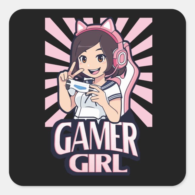 Anime Gamer Girl Gaming Girls Gift Square Sticker (Front)
