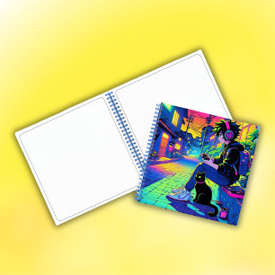 Anime Gamer with Black Cat   Notebook