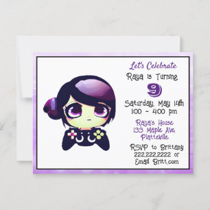 Anime Gaming Girl Purple and Black Kid's Birthday Postcard