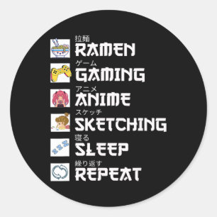 Anime Gaming Repeat Otaku Anime Manga Video Games  Classic Round Sticker
