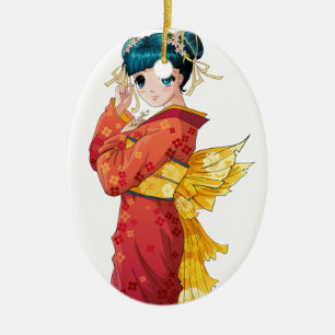 Anime Geisha Ceramic Tree Decoration