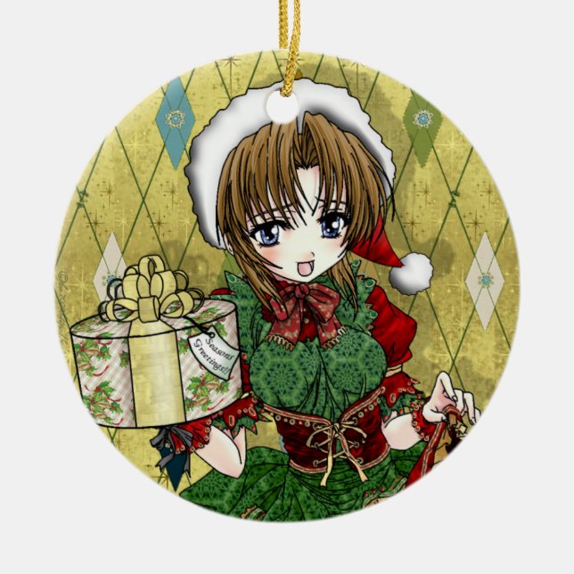 Anime Gift Girl Ceramic Tree Decoration (Front)