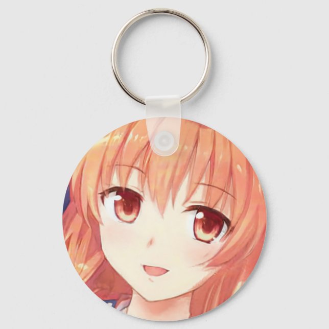 Anime ginger-haired girl plum eyes key ring (Front)