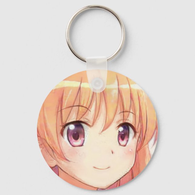 Anime ginger-haired girl plum eyes key ring (Front)