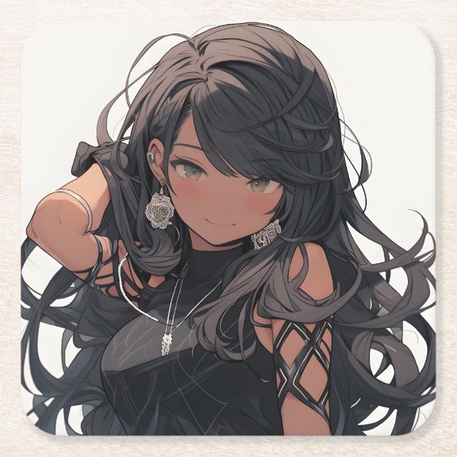 Anime girl #1 square paper coaster (Front)