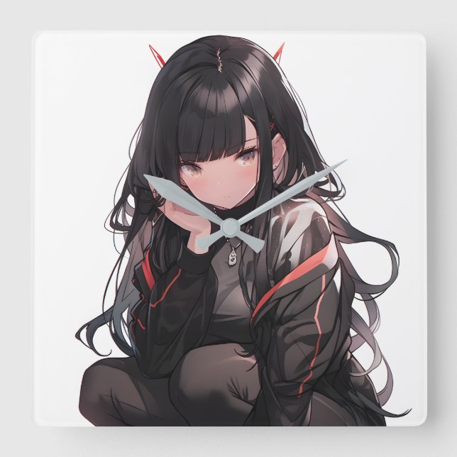 Anime girl #2 square wall clock (Front)