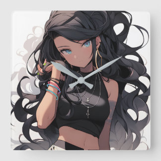 Anime girl #3 square wall clock