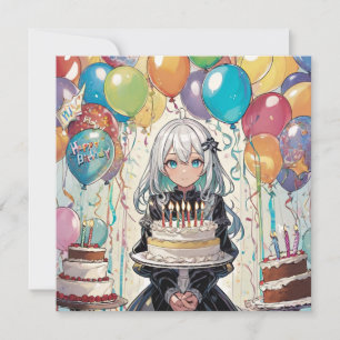Anime girl A birthday flat card