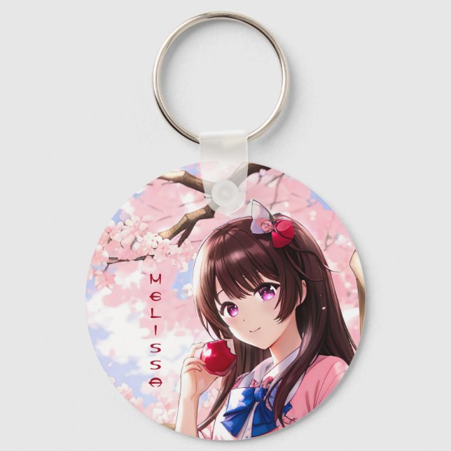 Anime Girl Add Name Key Ring (Front)
