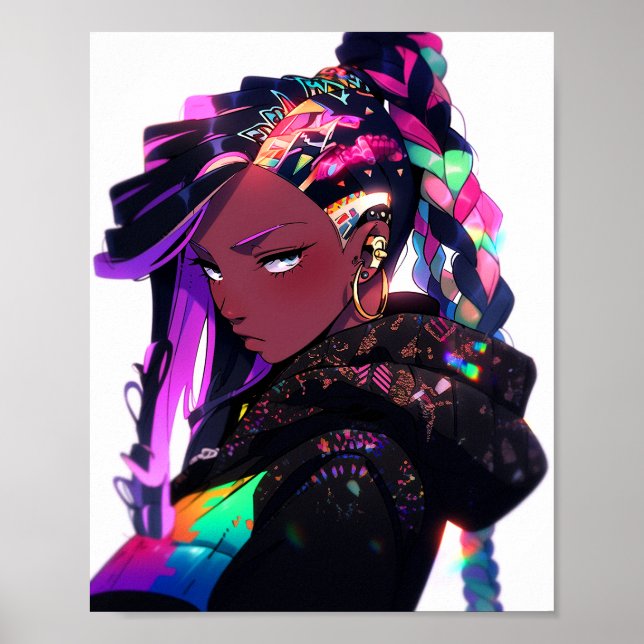 Anime Girl African American Art Poster (Front)