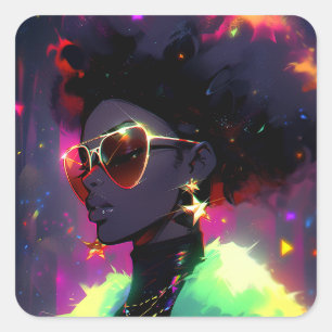 Anime Girl African American Art Square Sticker