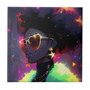 Anime Girl African American Art Tile