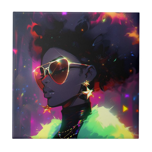 Anime Girl African American Art Tile (Front)