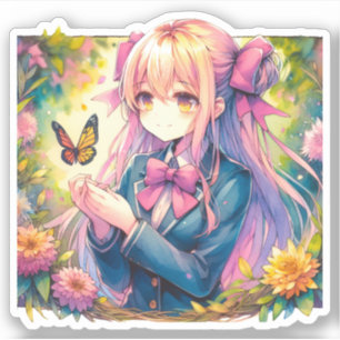 Anime Girl and Butterfly Watercolor Ai Art