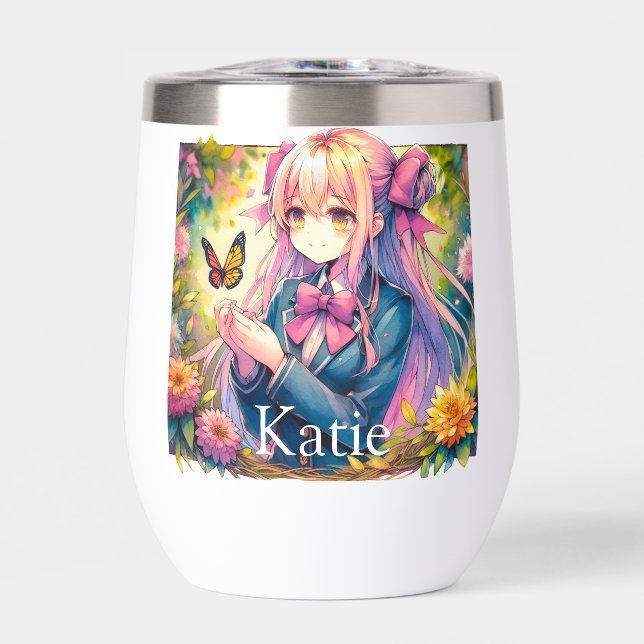 Anime Girl and Butterfly Watercolor Personalised (Front)