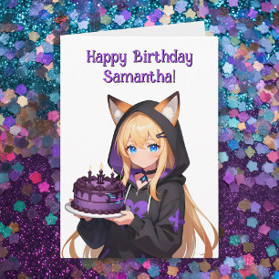 Anime Girl and Dragon Happy Birthday  Card