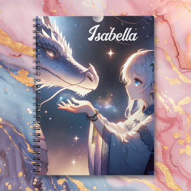 Anime Girl and Her Dragon Mystical Personalised Notebook (Creator Uploaded)