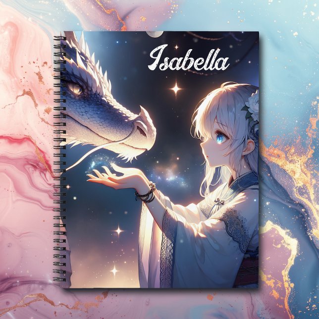 Anime Girl and Her Dragon Mystical Personalised Notebook (Creator Uploaded)