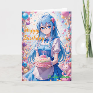 Anime Girl And Kawaii Cake Celebration Card
