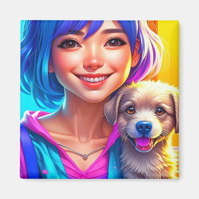Anime Girl and Puppy Dog   Magnet (Front)