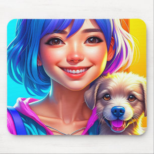 Anime Girl and Puppy Dog   Mouse Mat