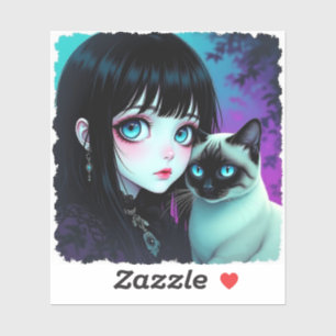 Anime Girl and Siamese Cat