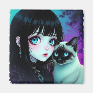 Anime Girl and Siamese Cat  Magnet